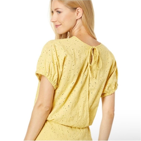 Madewell Eyelet Crop Top Puff Sleeve Yellow Tie Back Casual Blouse Size‎ S - Picture 2 of 10